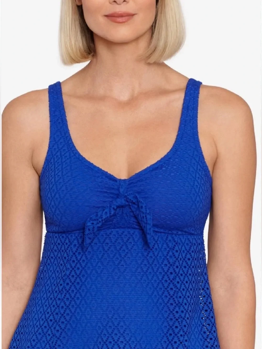 🆕 Swim Solutions Swim Dress  Tie Knot Front Tummy-Control 16W Cobalt Blue - Picture 2 of 11